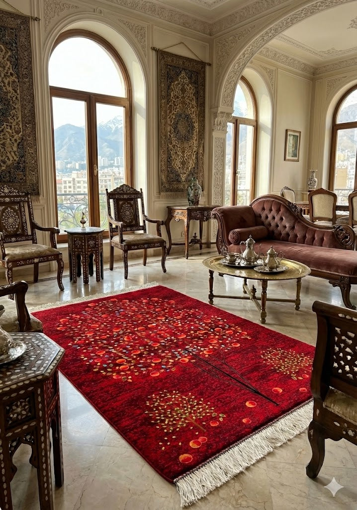 Luxury Persian Bamboo Silk Gabbeh Rug 85x125 cm – Robot-Woven & Hand-Knotted Edges