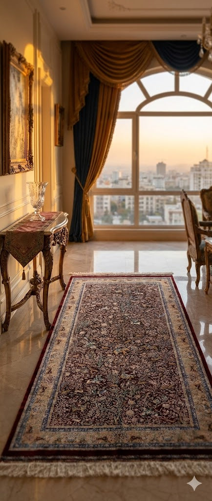 Luxury Persian Bamboo Silk Rug 100x200 cm – Robot-Woven & Hand-Knotted Edges