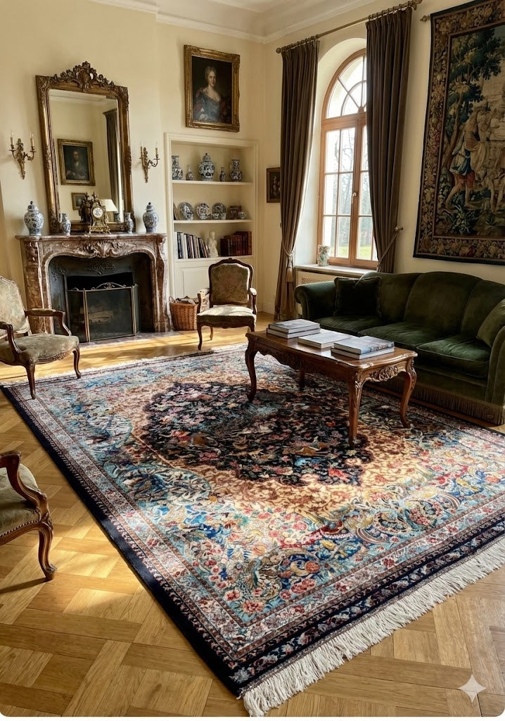 Luxury Persian Bamboo Silk Rug 150x225 cm – Robot-Woven & Hand-Knotted Edges