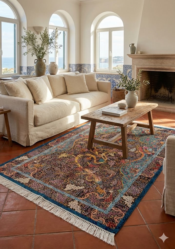 Luxury Persian Bamboo Silk Rug 100x150 cm – Robot-Woven & Hand-Knotted Edges