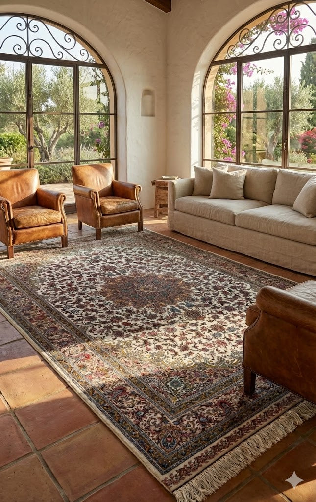 Luxury Persian Bamboo Silk Rug 150x225 cm – Robot-Woven & Hand-Knotted Edges