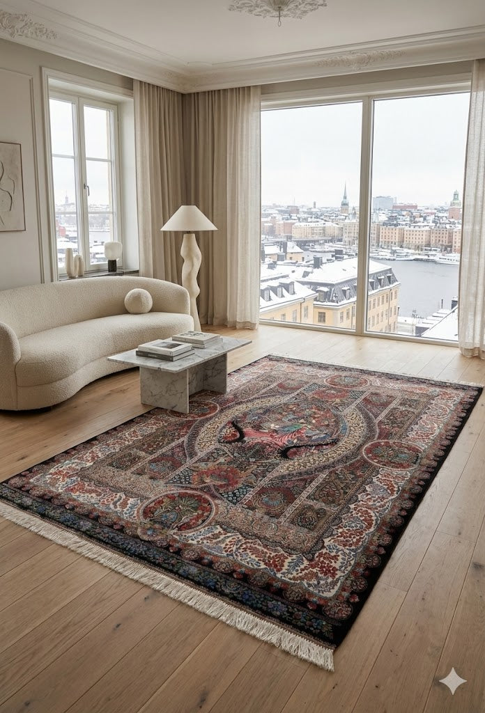 Luxury Persian Bamboo Silk Rug 200x300 cm – Robot-Woven & Hand-Knotted Edges