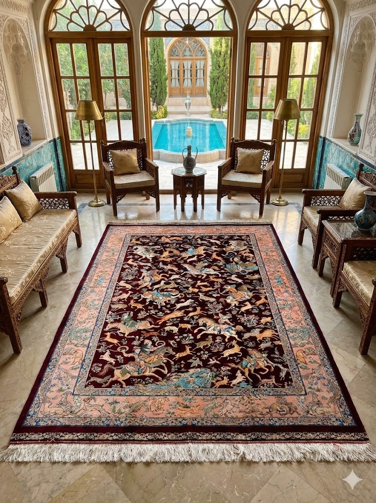 Luxury Persian Bamboo Silk Rug 120x180 cm – Robot-Woven & Hand-Knotted Edges