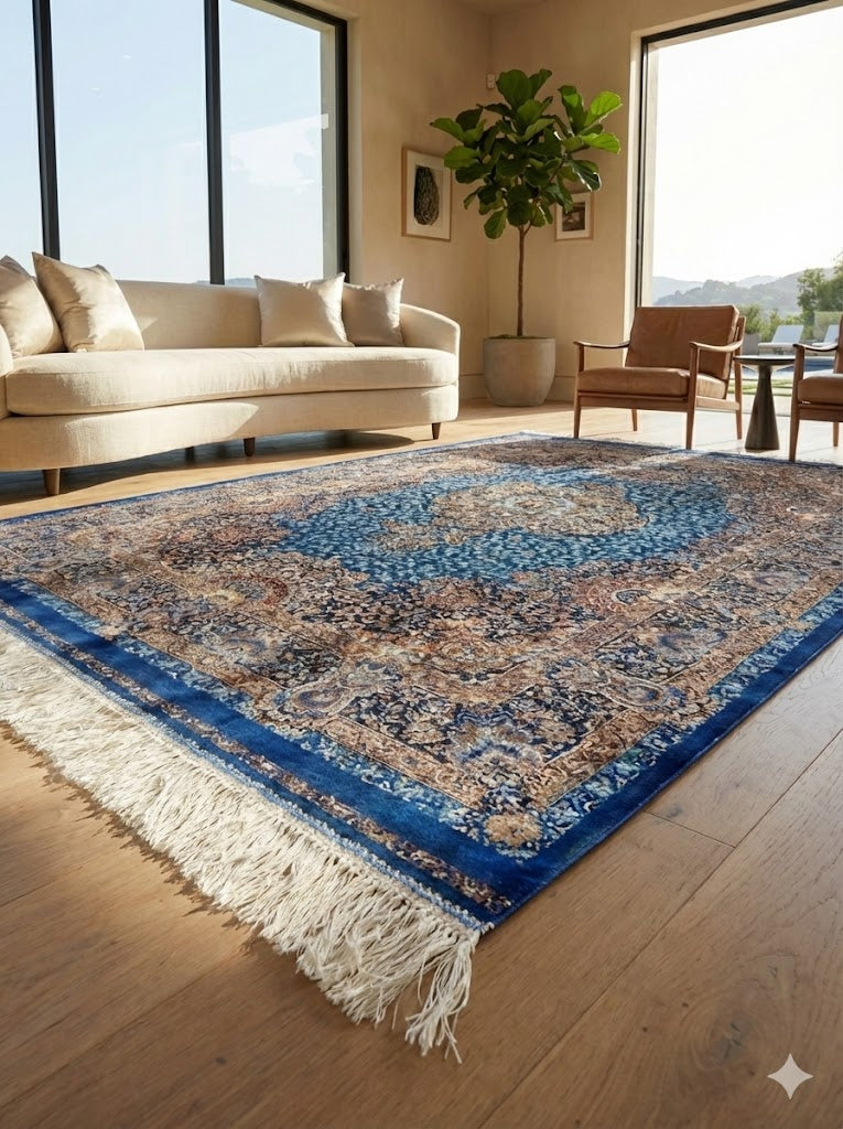Luxury Persian Bamboo Silk Rug 120x180 cm – Robot-Woven & Hand-Knotted Edges