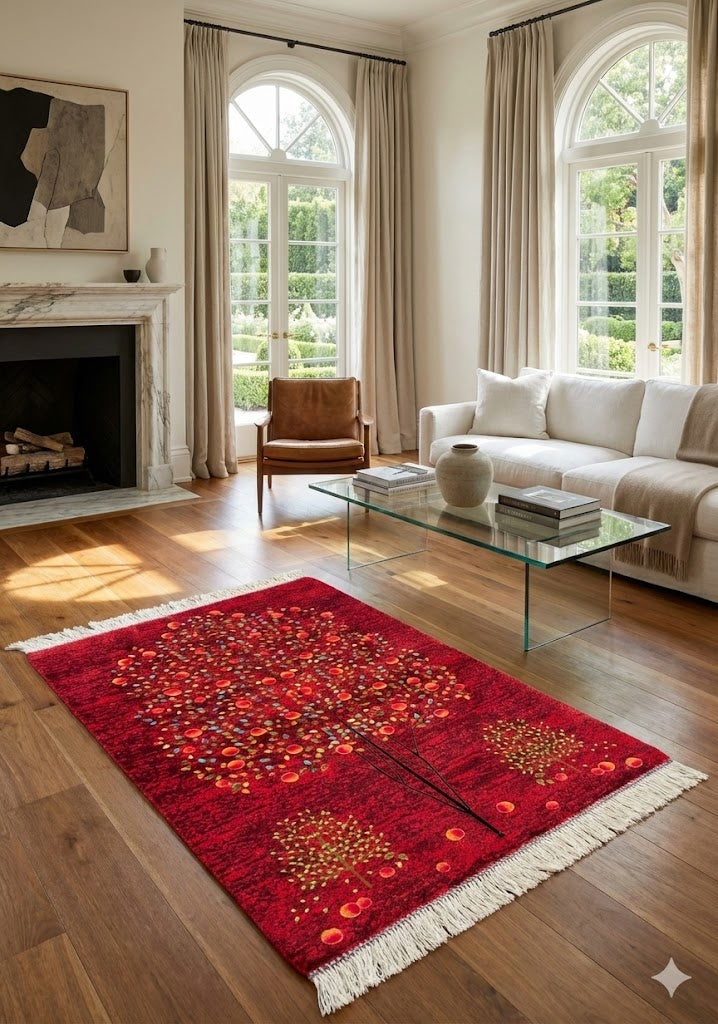 Luxury Persian Bamboo Silk Gabbeh Rug 85x125 cm – Robot-Woven & Hand-Knotted Edges