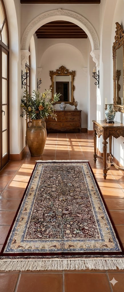 Luxury Persian Bamboo Silk Rug 100x200 cm – Robot-Woven & Hand-Knotted Edges