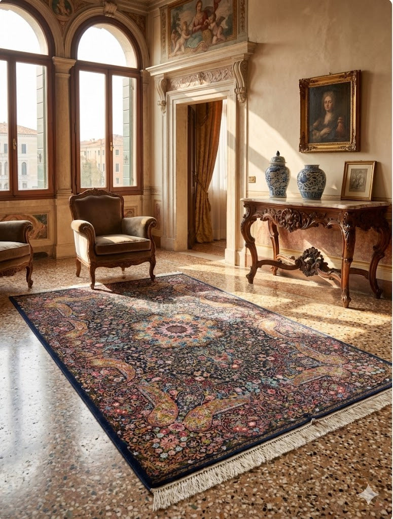 Luxury Persian Bamboo Silk Rug 100x150 cm – Robot-Woven & Hand-Knotted Edges