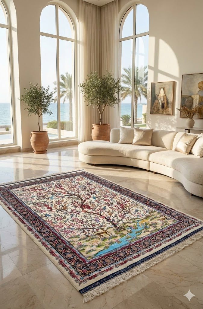 Luxury Persian Bamboo Silk Rug 120x180 cm – Robot-Woven & Hand-Knotted Edges