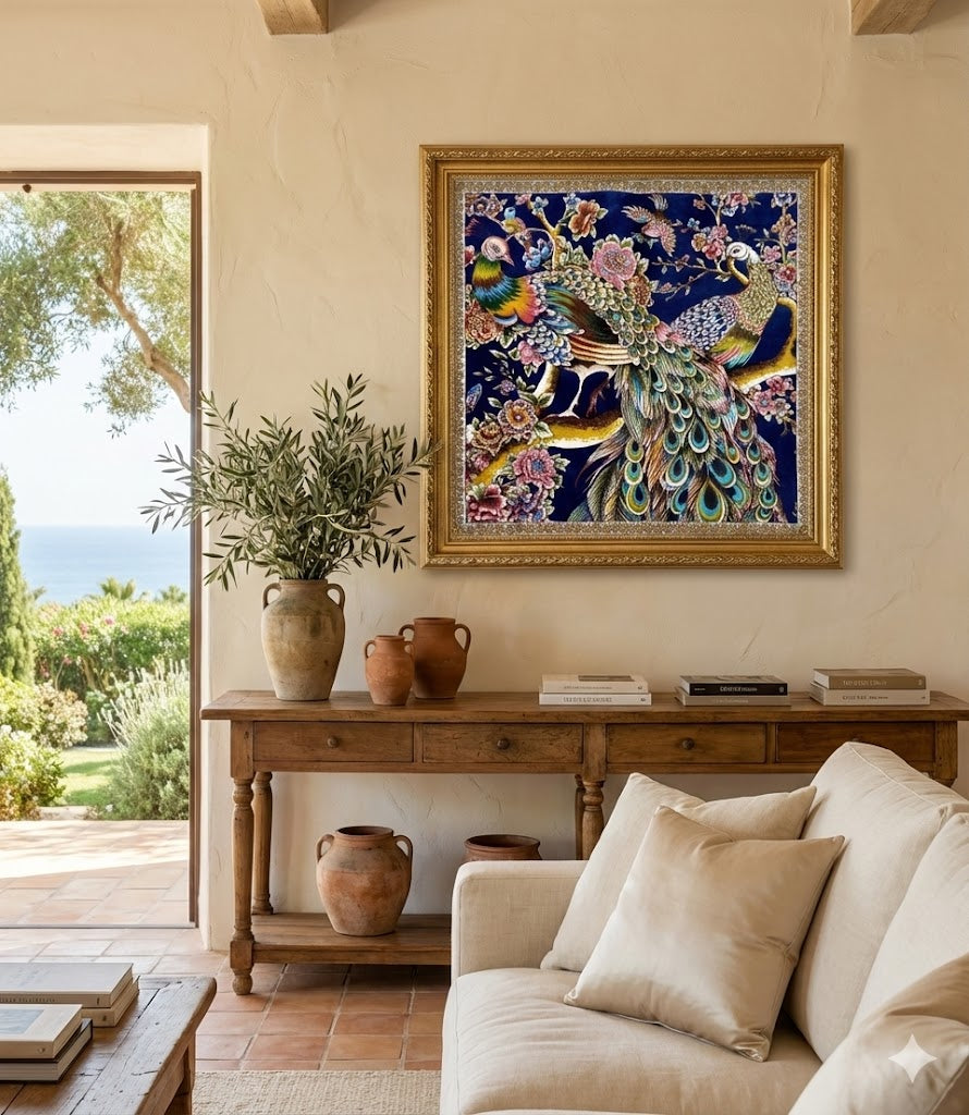 Luxury Persian Bamboo Silk Rug Wall Art Rug 50x50 cm – Robot-Woven & Hand-Knotted Edges