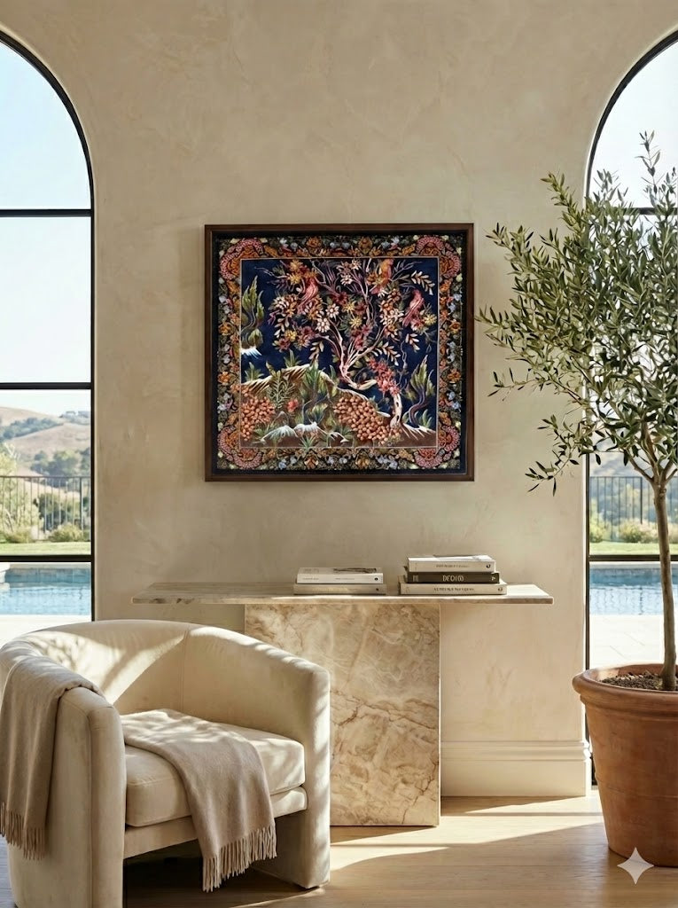 Luxury Persian Bamboo Silk Rug Wall Art Rug 50 x 50cm– Robot-Woven & Hand-Knotted Edges