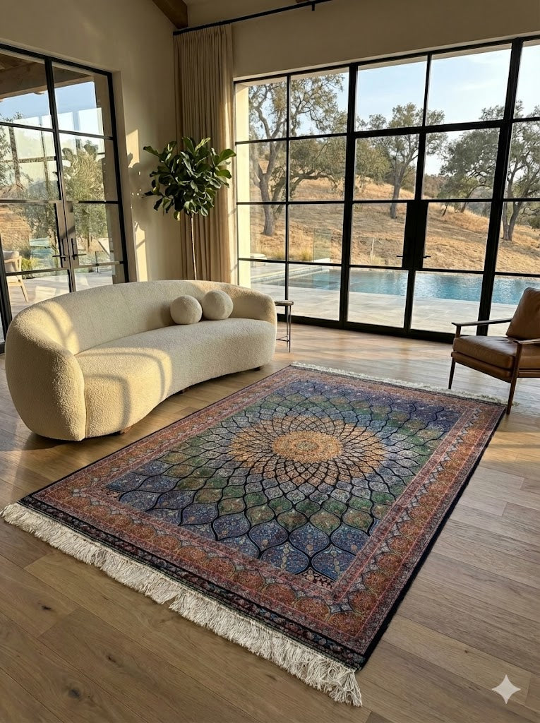 Luxury Persian Bamboo Silk Rug 120x180 cm – Robot-Woven & Hand-Knotted Edges