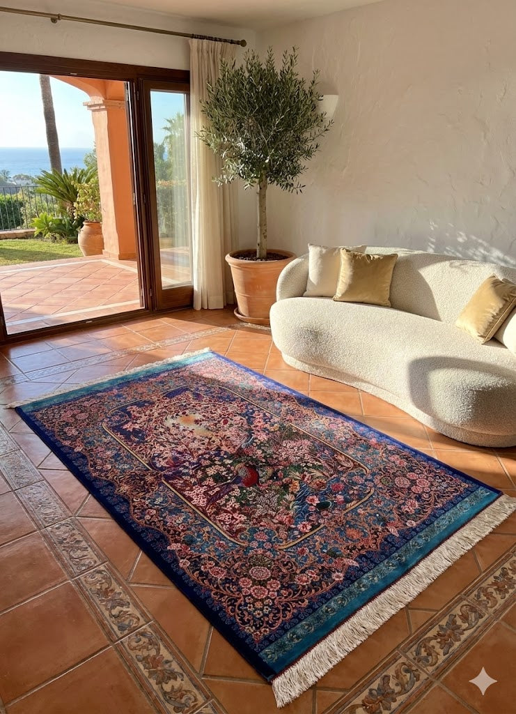 Luxury Persian Bamboo Silk Rug 100x150 cm – Robot-Woven & Hand-Knotted Edges