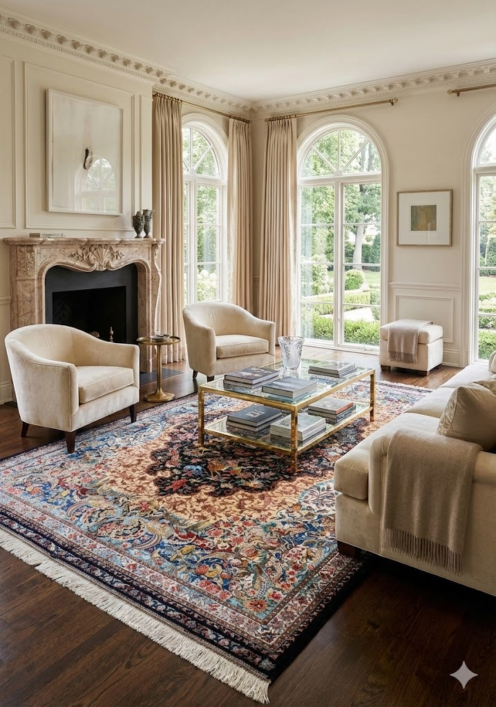 Luxury Persian Bamboo Silk Rug 150x225 cm – Robot-Woven & Hand-Knotted Edges