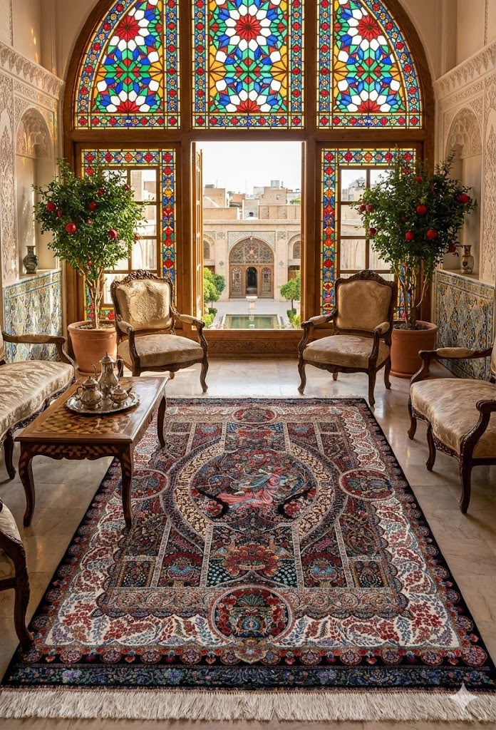 Luxury Persian Bamboo Silk Rug 150x225 cm – Robot-Woven & Hand-Knotted Edges