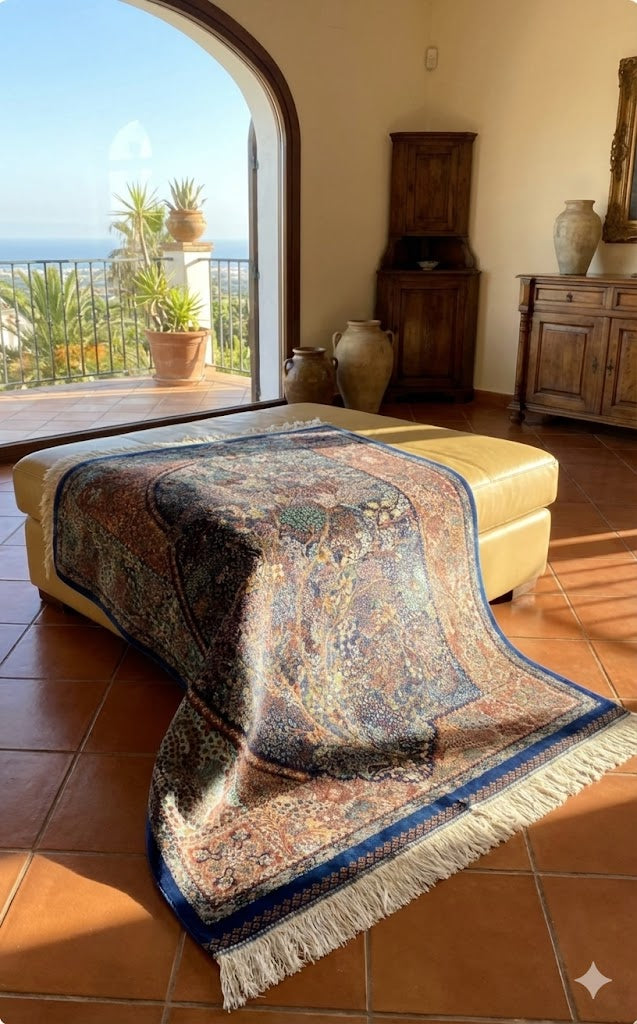 Luxury Persian Bamboo Silk Rug 100x150 cm – Robot-Woven & Hand-Knotted Edges