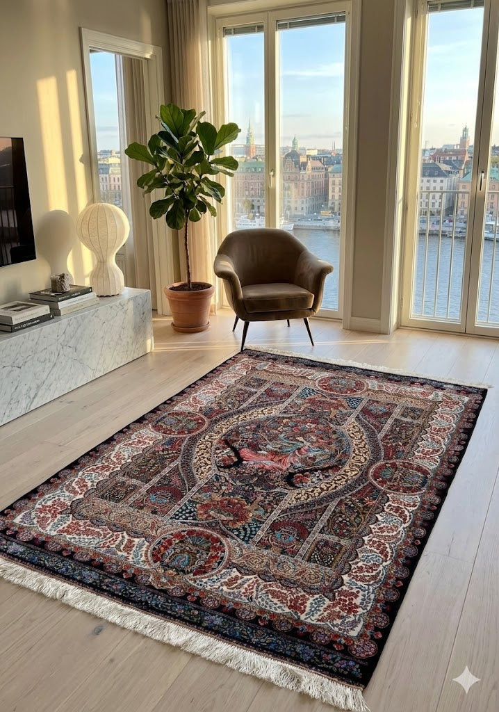 Luxury Persian Bamboo Silk Rug 120x180 cm – Robot-Woven & Hand-Knotted Edges