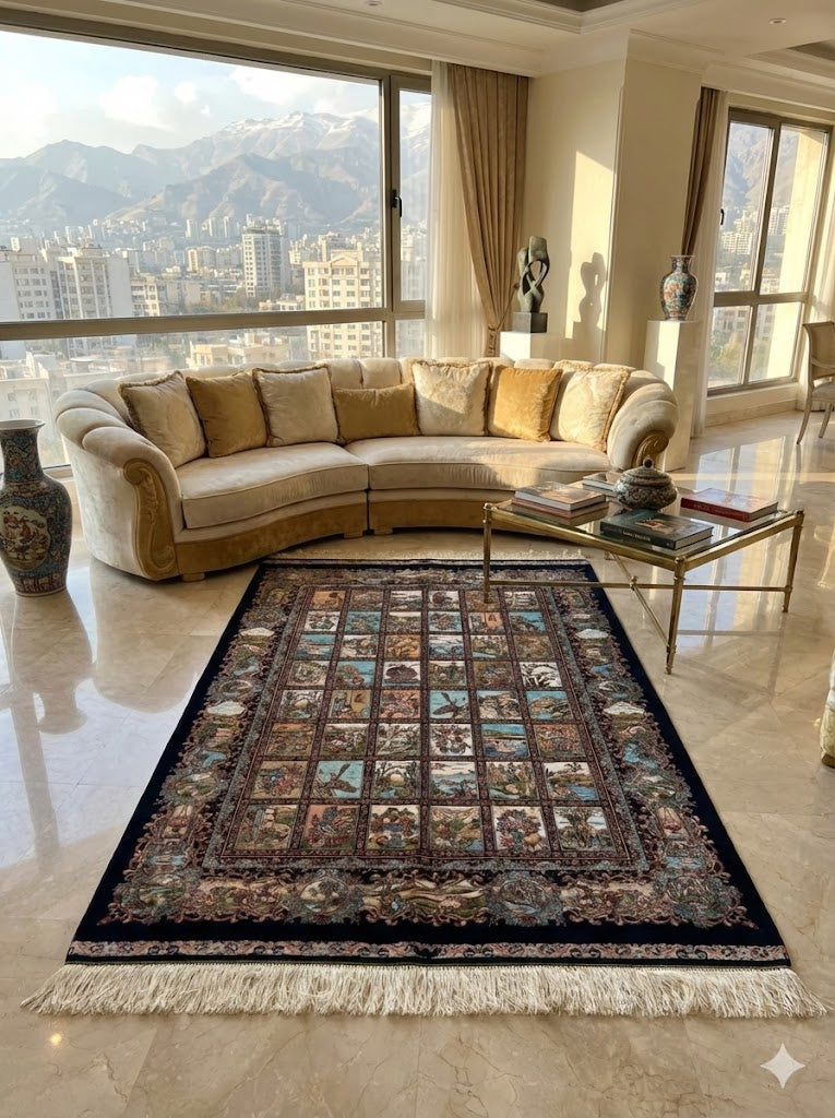 Luxury Persian Bamboo Silk Rug 100x150 cm – Robot-Woven & Hand-Knotted Edges