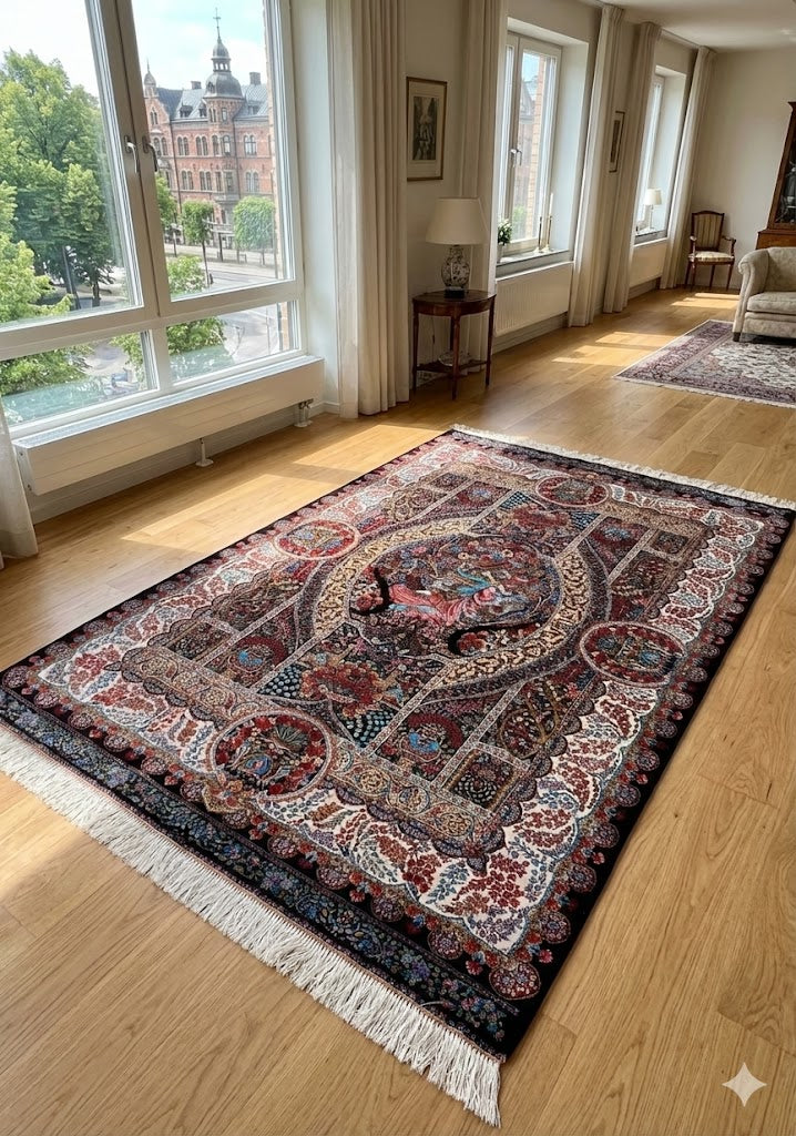 Luxury Persian Bamboo Silk Rug 120x180 cm – Robot-Woven & Hand-Knotted Edges