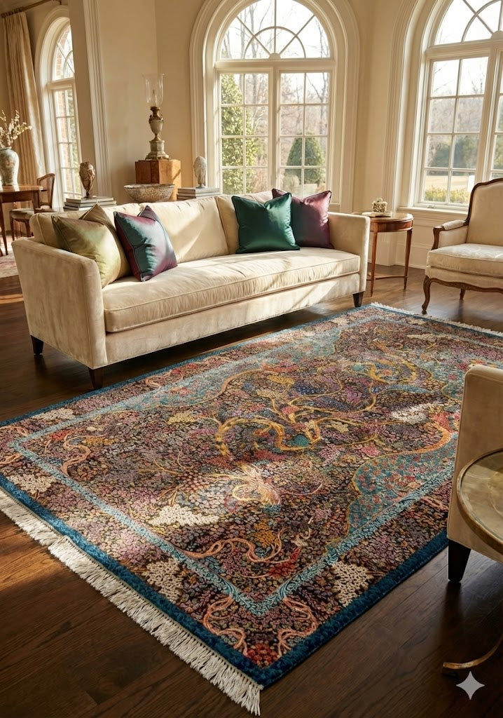 Luxury Persian Bamboo Silk Rug 100x150 cm – Robot-Woven & Hand-Knotted Edges