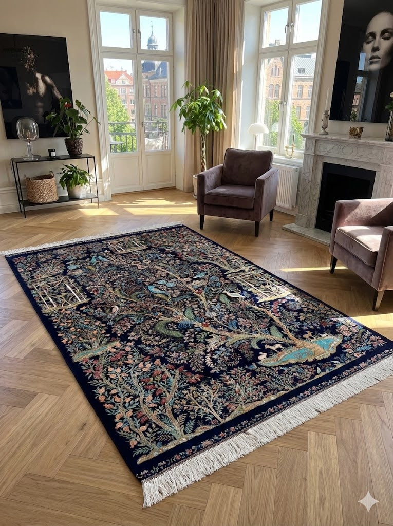 Luxury Persian Bamboo Silk Rug 120x180 cm – Robot-Woven & Hand-Knotted Edges
