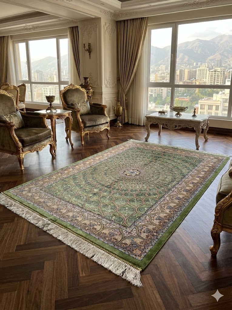 Luxury Persian Bamboo Silk Rug 80x120 cm – Robot-Woven & Hand-Knotted Edges