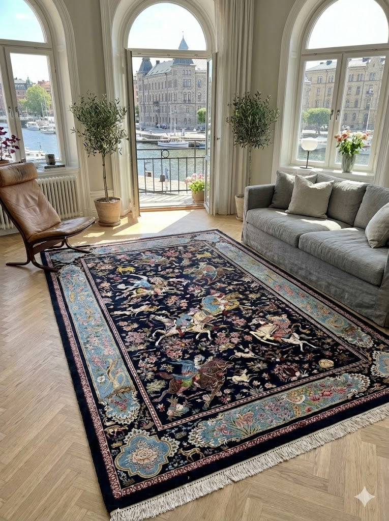 Luxury Persian Bamboo Silk Rug 150x225 cm – Robot-Woven & Hand-Knotted Edges