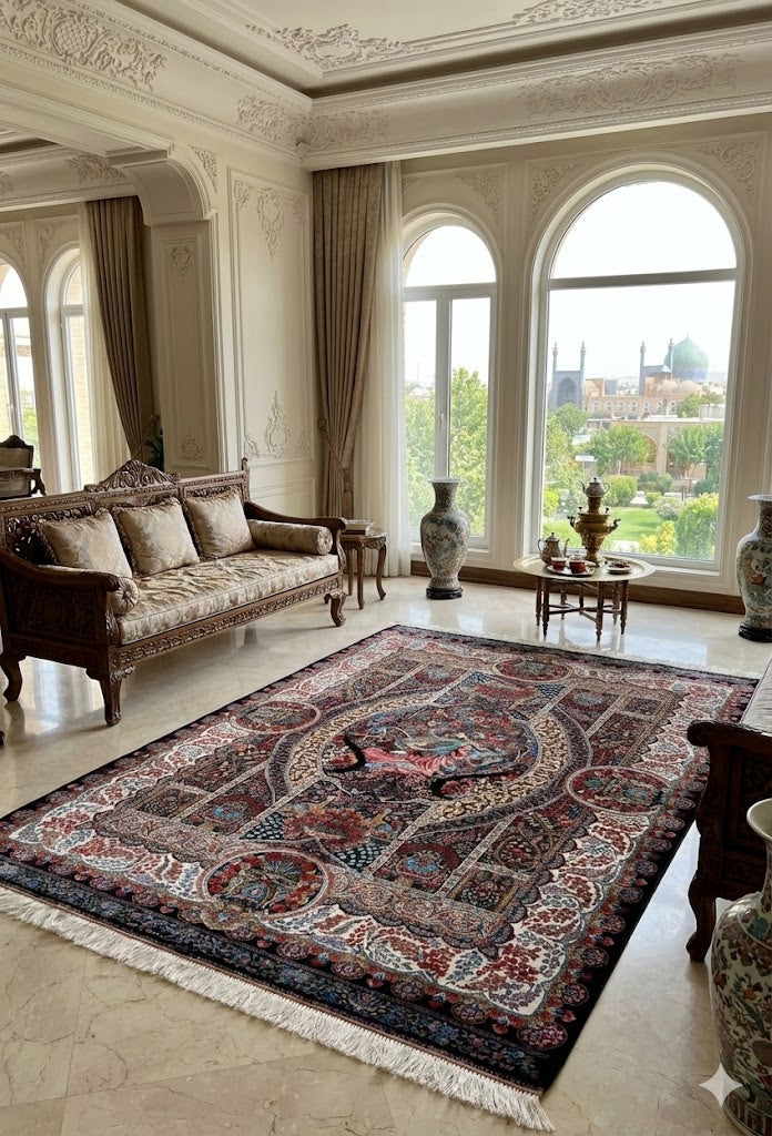 Luxury Persian Bamboo Silk Rug 200x300 cm – Robot-Woven & Hand-Knotted Edges