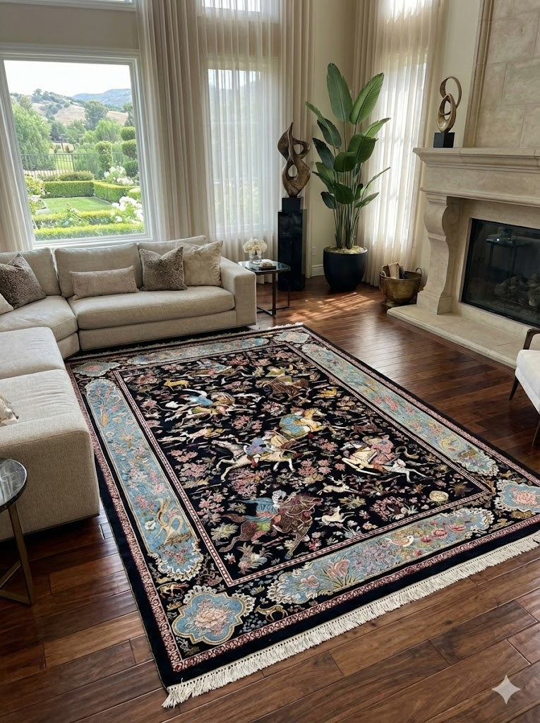 Luxury Persian Bamboo Silk Rug 150x225 cm – Robot-Woven & Hand-Knotted Edges