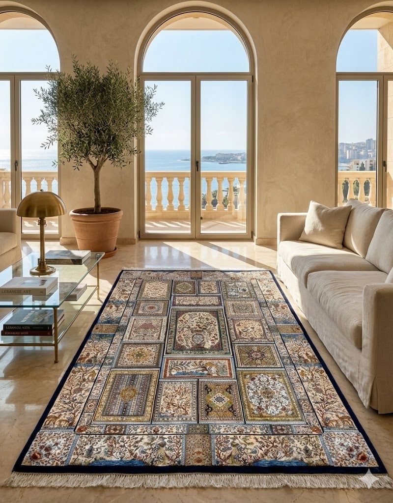 Luxury Persian Bamboo Silk Rug 120x180 cm – Robot-Woven & Hand-Knotted Edges