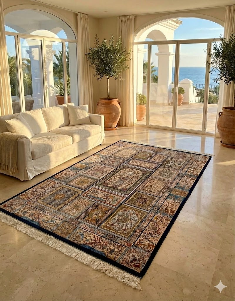 Luxury Persian Bamboo Silk Rug 120x180 cm – Robot-Woven & Hand-Knotted Edges