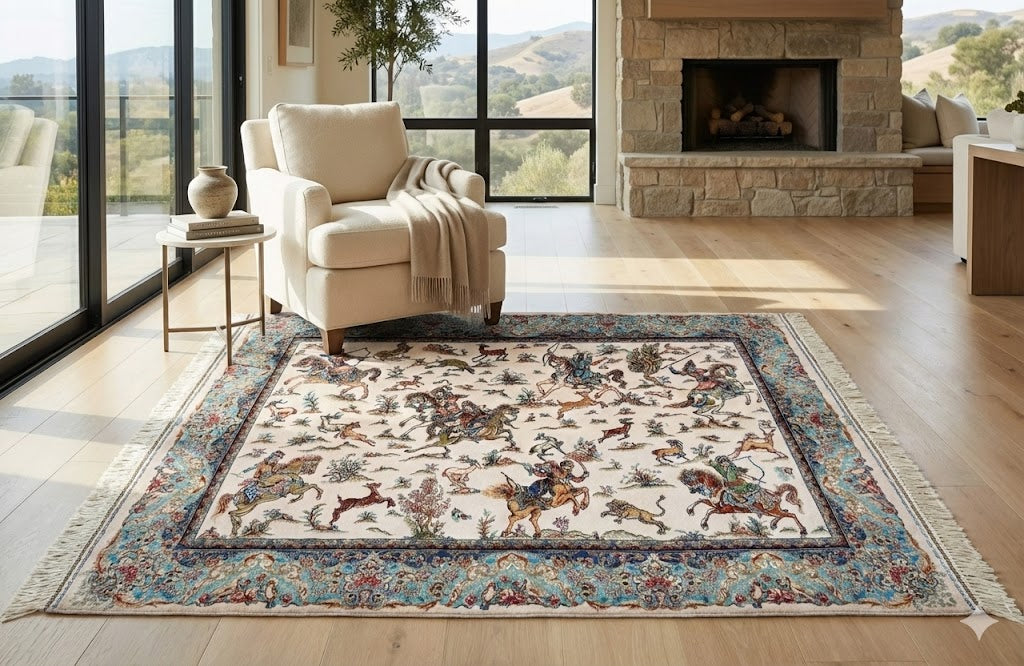Luxury Persian Bamboo Silk Rug 80x120 cm – Robot-Woven & Hand-Knotted Edges