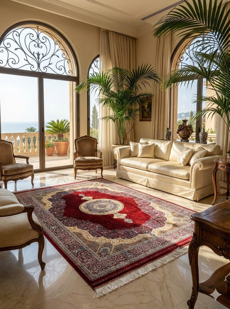 Luxury Persian Bamboo Silk Rug 120x180 cm – Robot-Woven & Hand-Knotted Edges