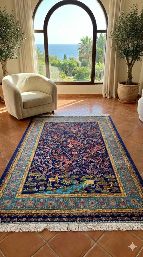 Luxury Persian Bamboo Silk Rug 100x150 cm – Robot-Woven & Hand-Knotted Edges