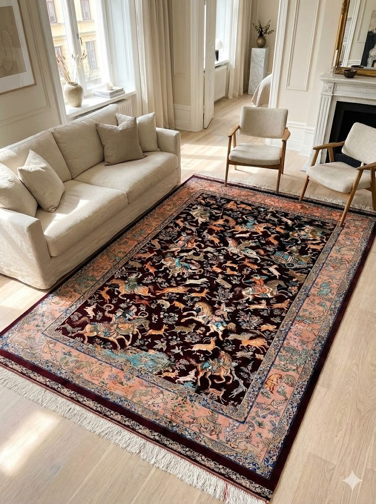 Luxury Persian Bamboo Silk Rug 120x180 cm – Robot-Woven & Hand-Knotted Edges