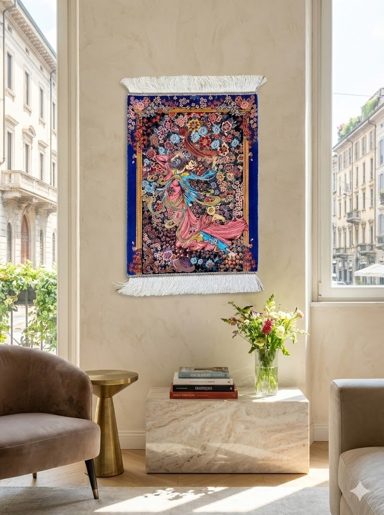 Luxury Persian Bamboo Silk Rug Wall Art Rug 50x70 cm – Robot-Woven & Hand-Knotted Edges