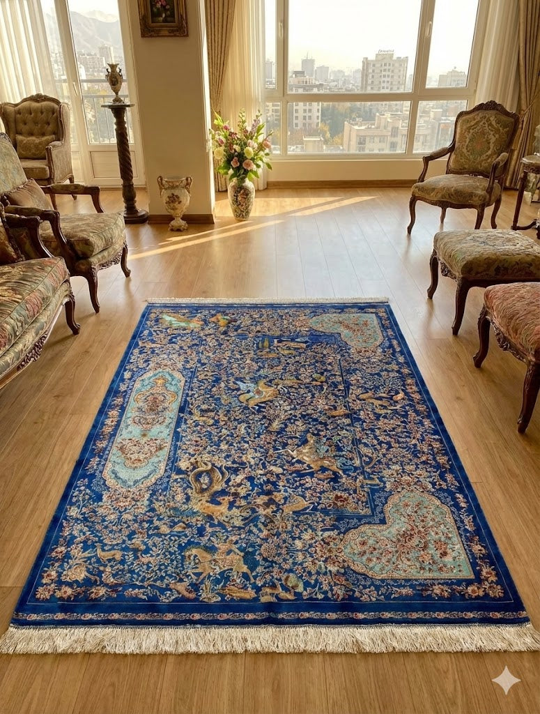 Luxury Persian Bamboo Silk Rug 120x180 cm – Robot-Woven & Hand-Knotted Edges