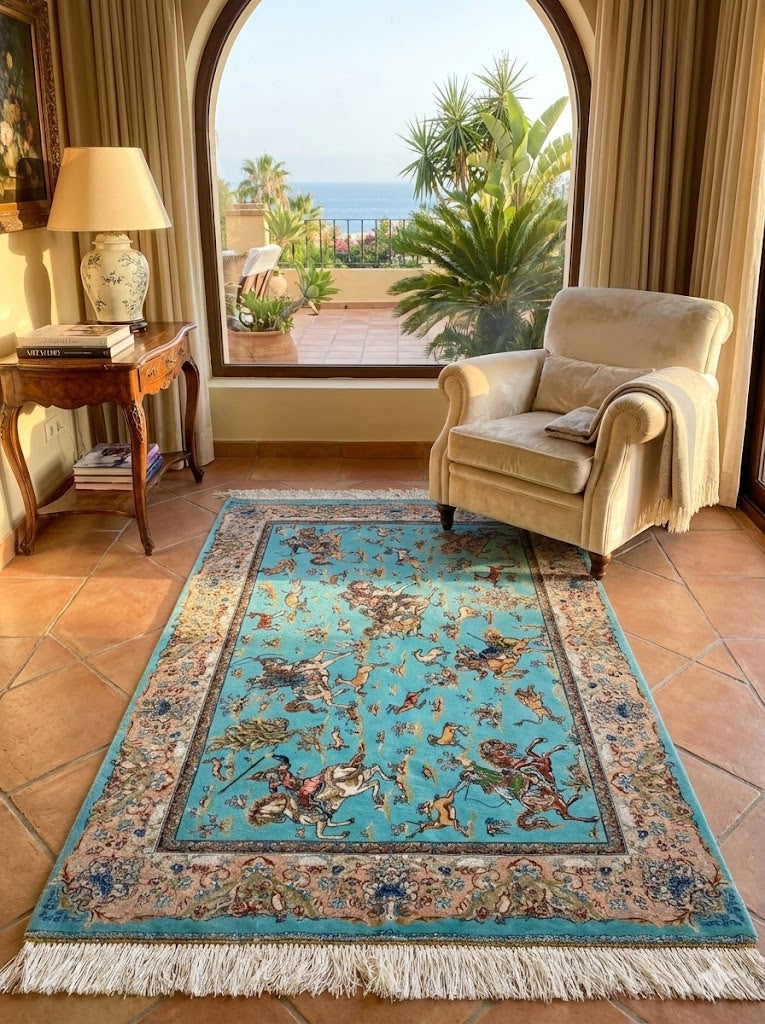 Luxury Persian Bamboo Silk Rug 80x120 cm – Robot-Woven & Hand-Knotted Edges