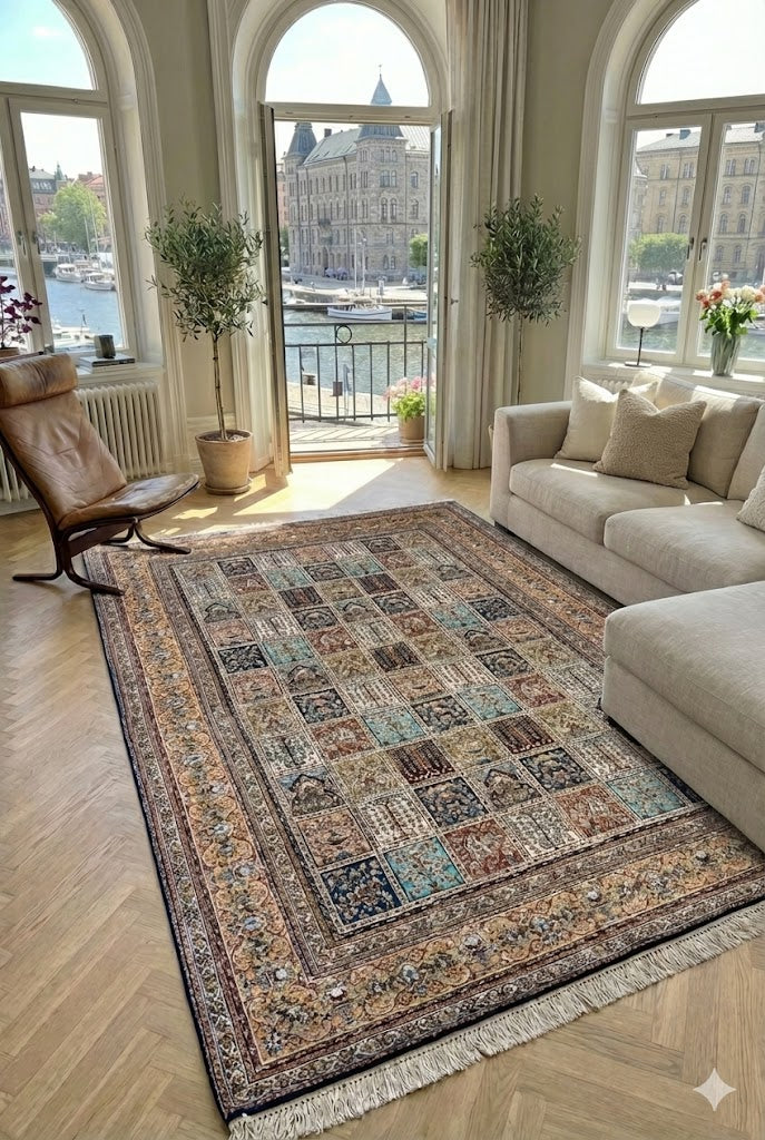 Luxury Persian Bamboo Silk Rug 150x230 cm – Robot-Woven & Hand-Knotted Edges