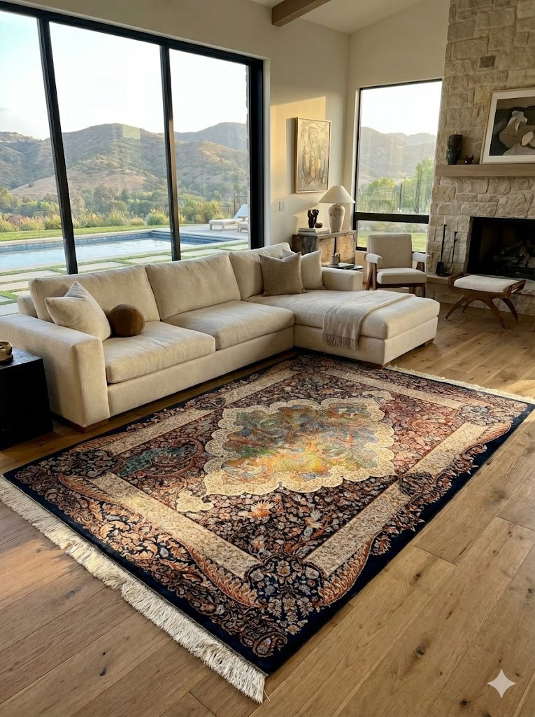 Luxury Persian Bamboo Silk Rug 120x180 cm – Robot-Woven & Hand-Knotted Edges