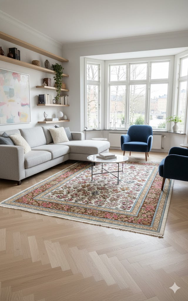 Luxury Persian Bamboo Silk Rug 150x225 cm – Robot-Woven & Hand-Knotted Edges