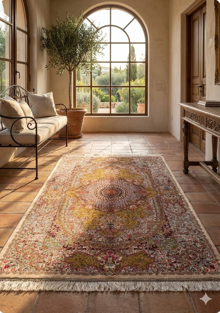 Luxury Persian Bamboo Silk Rug 80x120 cm – Robot-Woven & Hand-Knotted Edges
