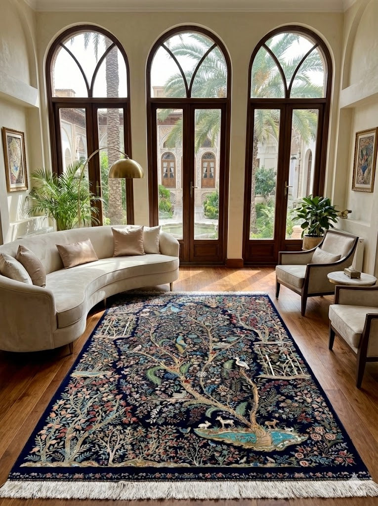 Luxury Persian Bamboo Silk Rug 150x230 cm – Robot-Woven & Hand-Knotted Edges