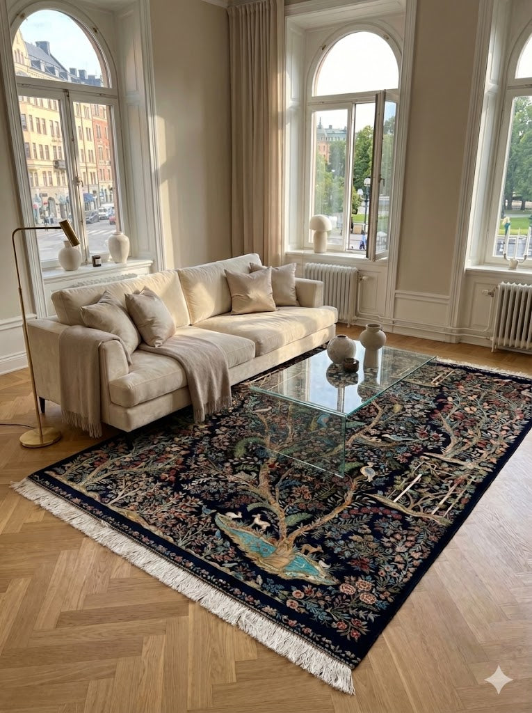 Luxury Persian Bamboo Silk Rug 150x230 cm – Robot-Woven & Hand-Knotted Edges