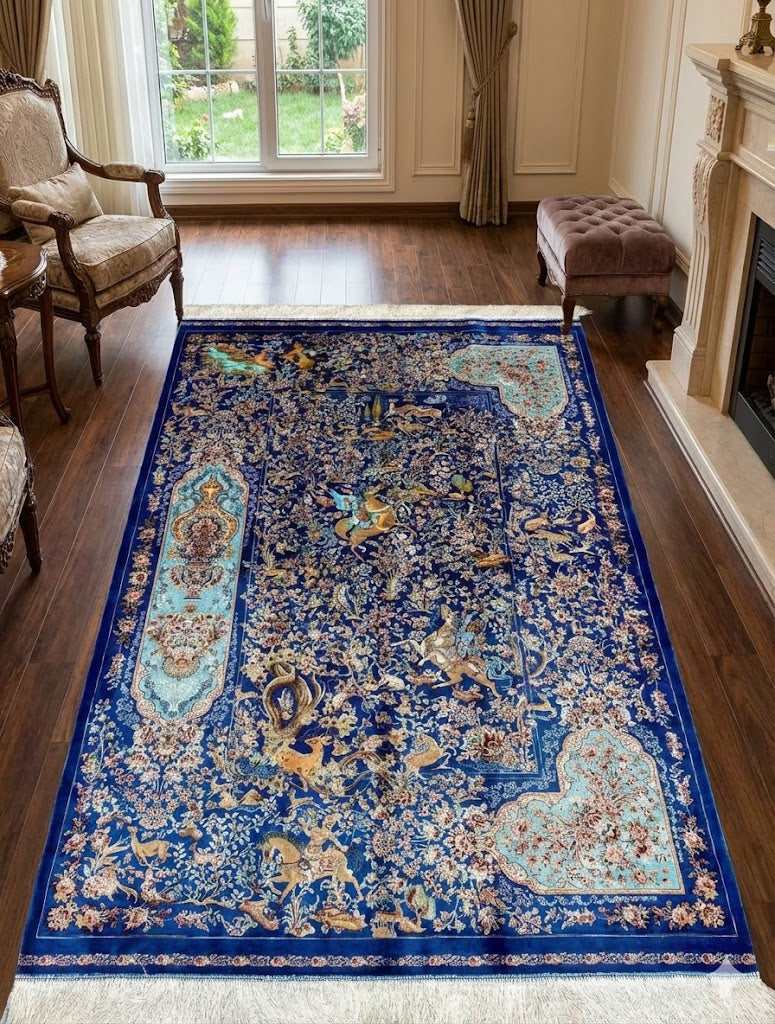 Luxury Persian Bamboo Silk Rug 120x180 cm – Robot-Woven & Hand-Knotted Edges