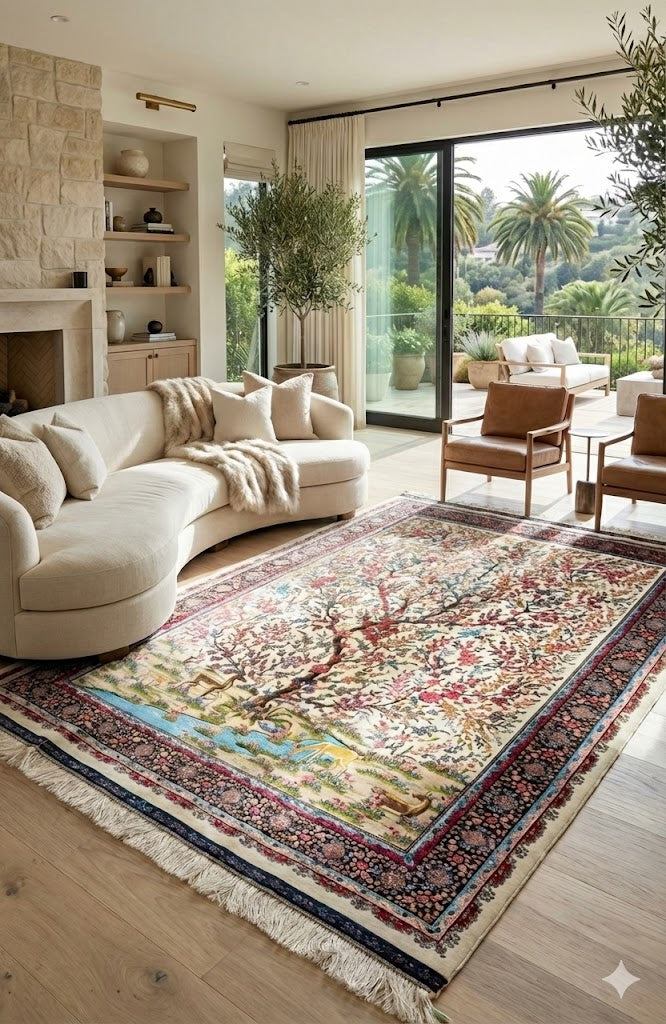 Luxury Persian Bamboo Silk Rug 120x180 cm – Robot-Woven & Hand-Knotted Edges