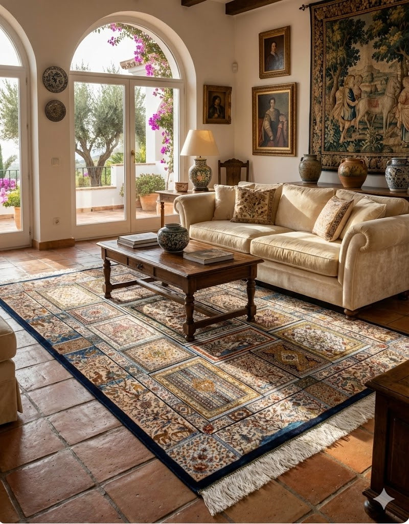 Luxury Persian Bamboo Silk Rug 120x180 cm – Robot-Woven & Hand-Knotted Edges