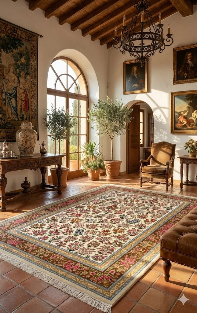 Luxury Persian Bamboo Silk Rug 150x225 cm – Robot-Woven & Hand-Knotted Edges