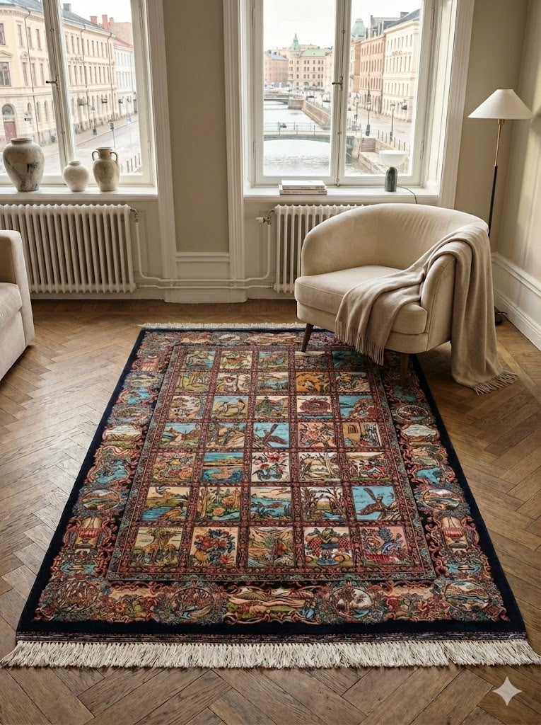 Luxury Persian Bamboo Silk Rug 80x120 cm – Robot-Woven & Hand-Knotted Edges