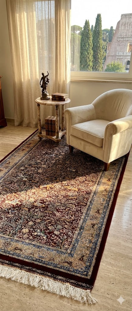 Luxury Persian Bamboo Silk Rug 100x200 cm – Robot-Woven & Hand-Knotted Edges