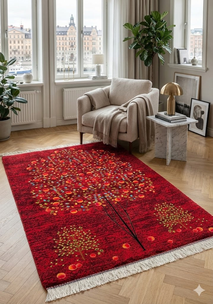 Luxury Persian Bamboo Silk Gabbeh Rug 85x125 cm – Robot-Woven & Hand-Knotted Edges